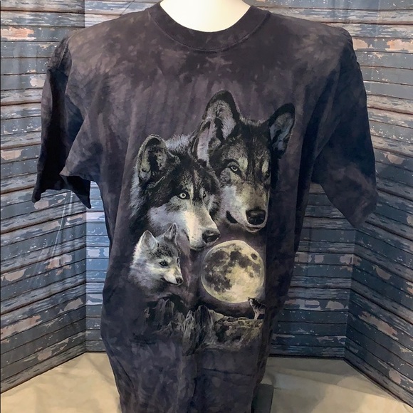 The Mountain Other - The Mountain gray tie dye tee with wolves.